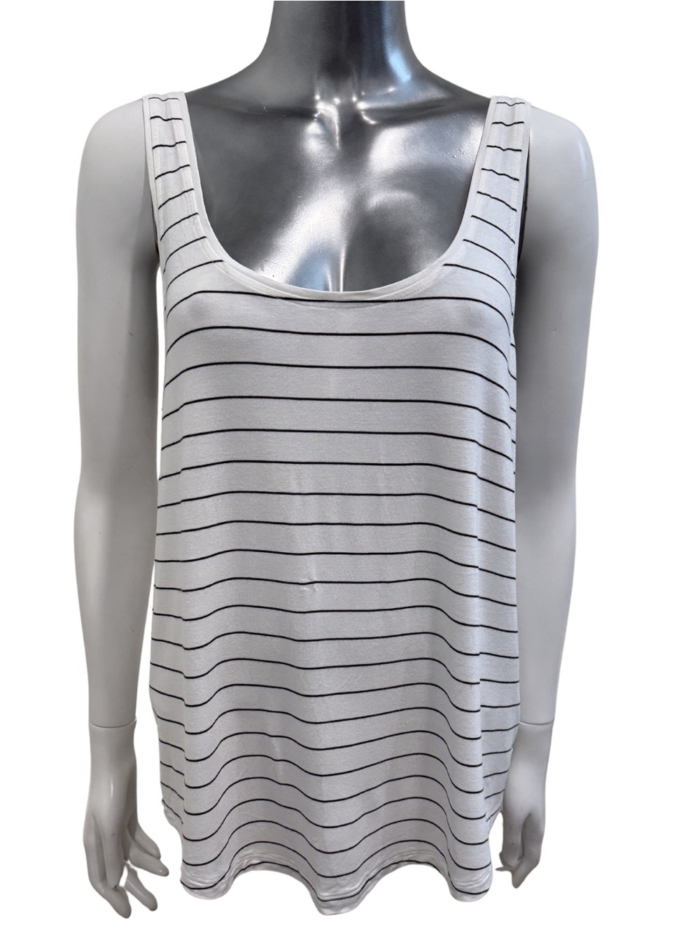 KIT AND ACE White Black Stripe Swing Tank Top Large - Picture 2 of 6
